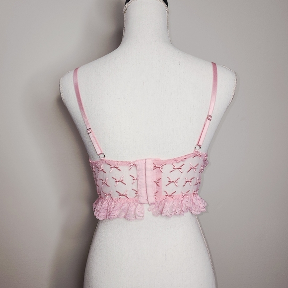 Sexy Pink bows Eyelet Lace Corset Topper Bra - Picture 6 of 10